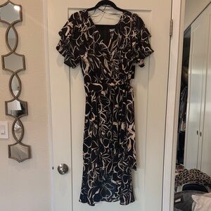 DKNY Black and Cream Midi Dress